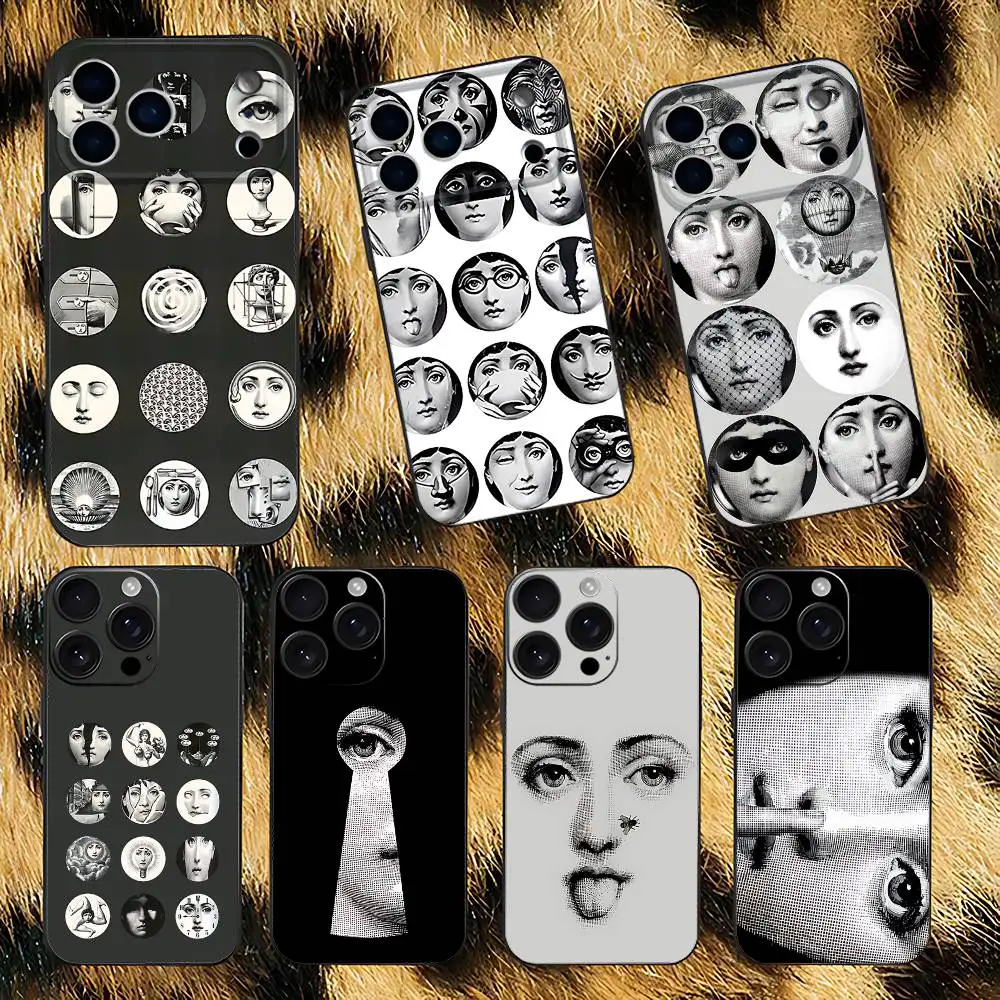 

Face Art P-Piero F-Fornasetti Phone Case For iPhone 17,16,15,14,13,12,11,Pro,XS,Max,XR,Plus,E,SE4,Mini Black Soft Cover
