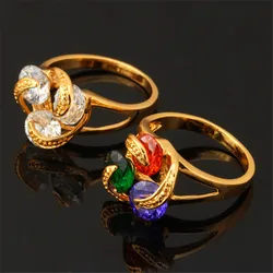 U7 CZ Ring For Women Gold Color Base with 3 pcs Round Cutted Colorful Cubic Zirconia Luck Jewelry QC24