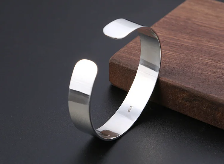 Fashion Street Shoot s925 Sterling Silver Couple Jewelry Bracelet Handmade Wide Face Japanese and Korean Cherry Blossom Bracelet