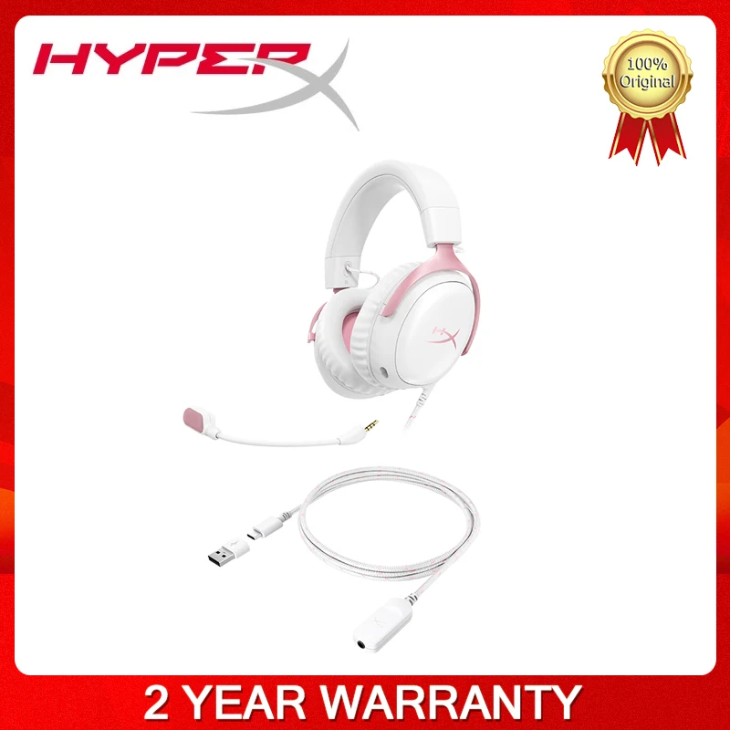 HyperX Cloud III розовая Проводная игровая гарнитура с угловым разъемом 53 мм драйверы DTS пространственное Аудио Микрофон с пенным наполнителем с эффектом памяти USB-C 3,5 мм