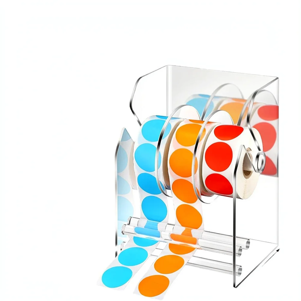 Acrylic Sticker Dispenser Holder For Office Stationery Desktop Storage Rack Labels Organizer Worktable Stand Case