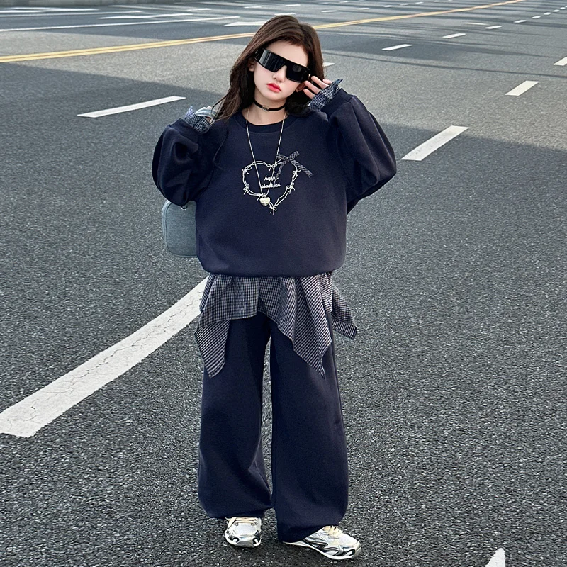 الفتيات البلوز الملابس مجموعة أزياء الأطفال عارضة أعلى + السراويل قطعتين مجموعة المراهقين الرياضة البدلة حجم 120-170 سنتيمتر