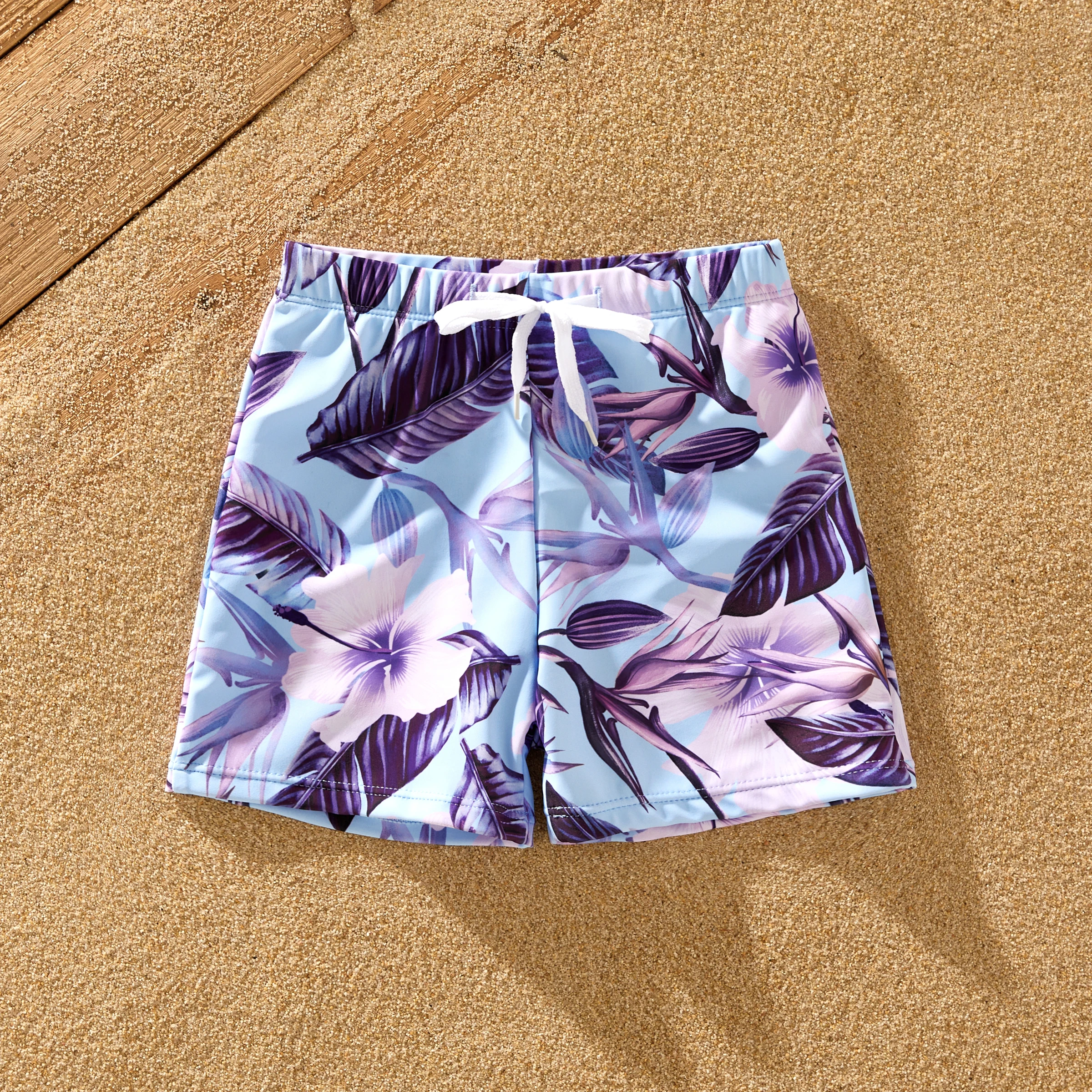 PatPat Family Matching Blue and Purple Floral Swim Trunks or Ruffle Sleeves Swimsuit