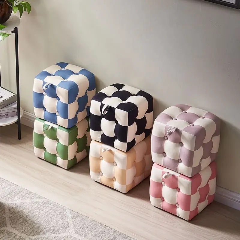 

Creative Checkerboard Pedal Stool for Shoes Changing Living Room Furniture Black and White Checkerboard Ottomans for Lazy People