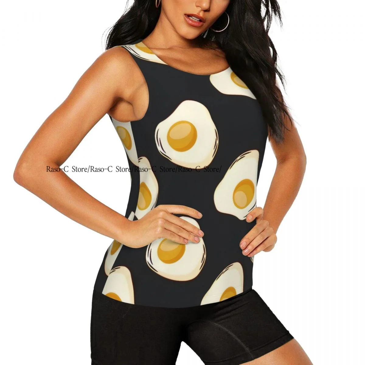 Women Sport tank Tops Loose Yoga Tops Quick Dry Workout Sport Tops Food Fried Eggs Background Yoga Shirt