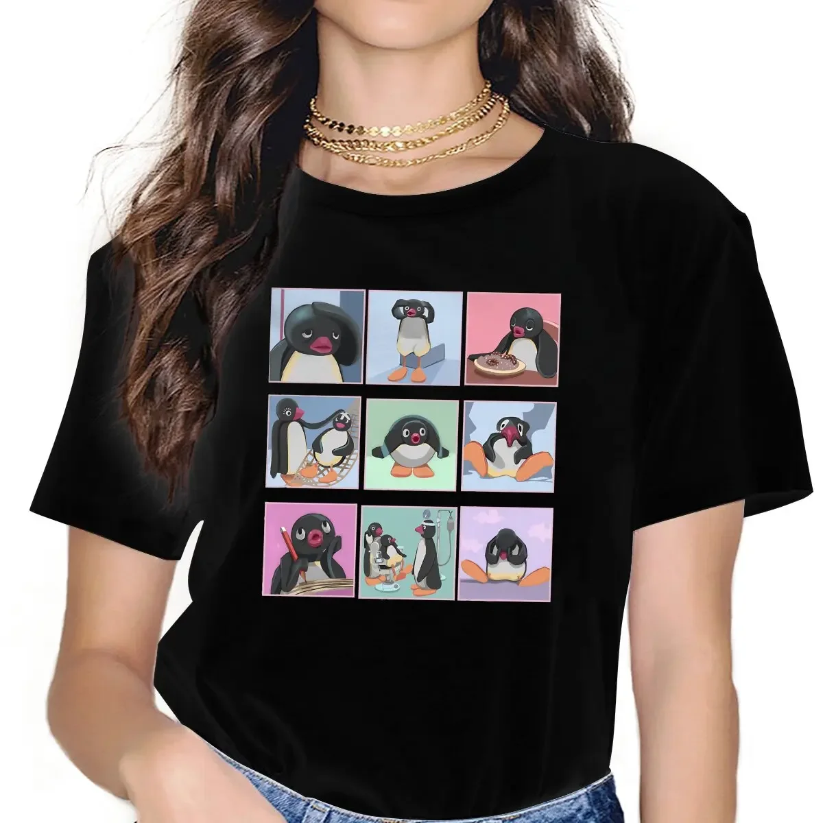 Pingu Sad Chronic Illness Pingu Penguin Anime Women T Shirt Punk Unisex Polyester O-Neck TShirt Harajuku