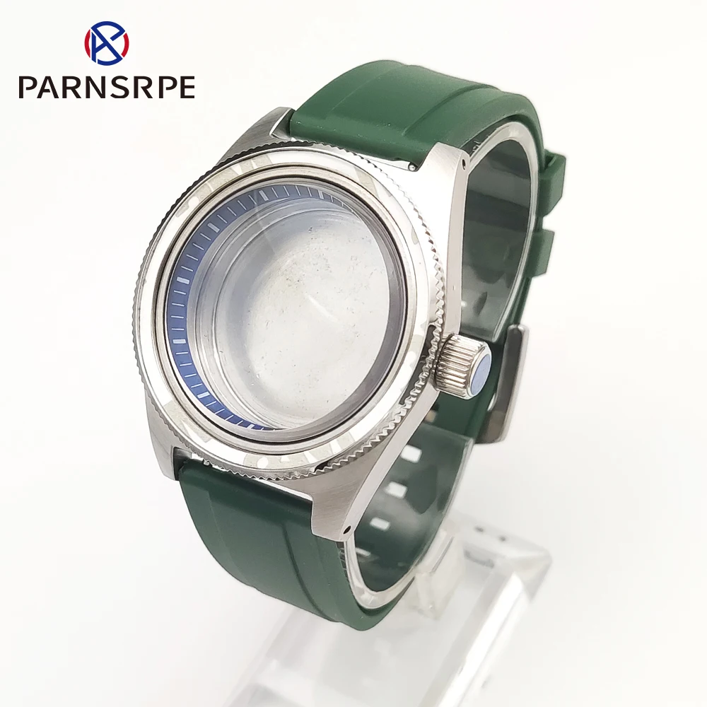 Water Resistant Case 40mm Silver Solid Screw Lock Stainless Steel Case Breathable Green Strap Sapphire Glass Fits NH35 NH36