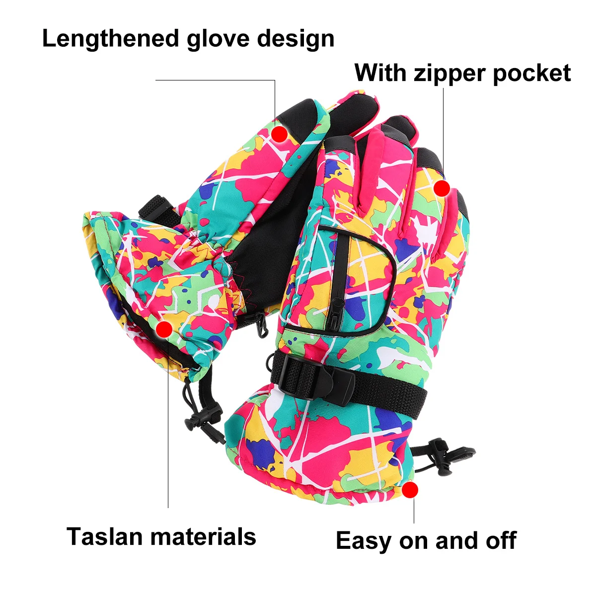 여성용 스키 장갑 따뜻한 겨울 방수 야외 방풍 터치스크린 호환 지퍼 수납 기능이 있는 확장 커프