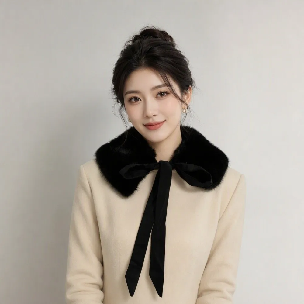 Versatile Fluffy Fur Collar Scarf Warm Thickened Mink Fur Scarf Lace Up Style Neck Protection Scarf for Women