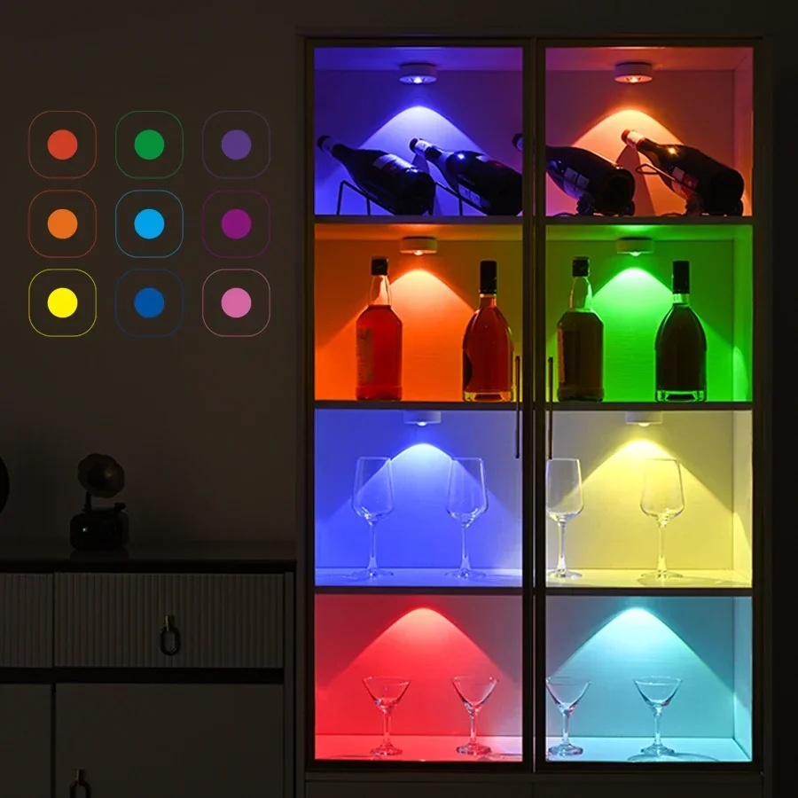 RGB Color Under Cabinet Lights Rechargeable  LED Lights Wireless Remote Control Dimmable Wardrobe Night Lamp For Bedroom Kitchen