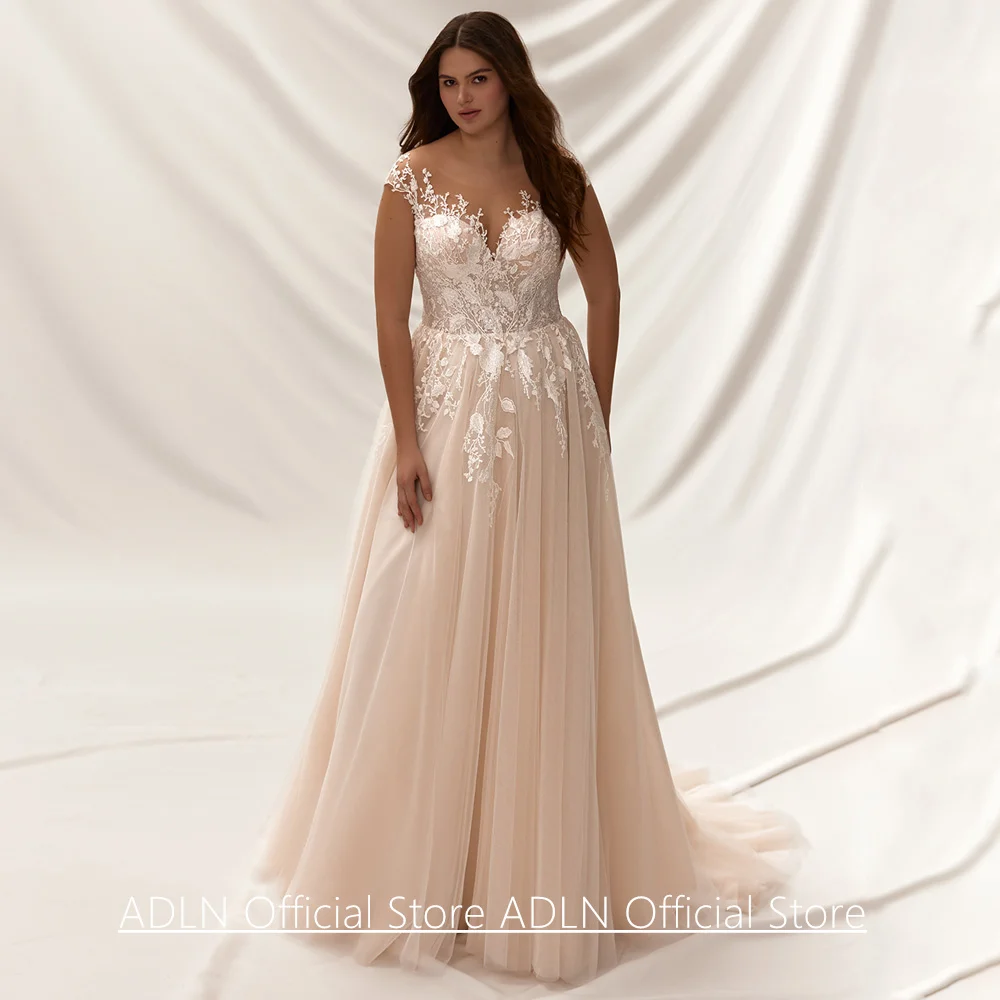 섹시한 코르셋 웨딩드레스 플러스 사이즈 맞춤 제작 캡 슬리브 스쿱 넥 아플리케 튤 A라인 신부 드레스