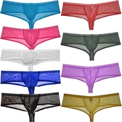 Men's See-through Brazilian Bikini Underwear Contour Pouch Hipster Underpants Sheer Solid Color Boxer Thong