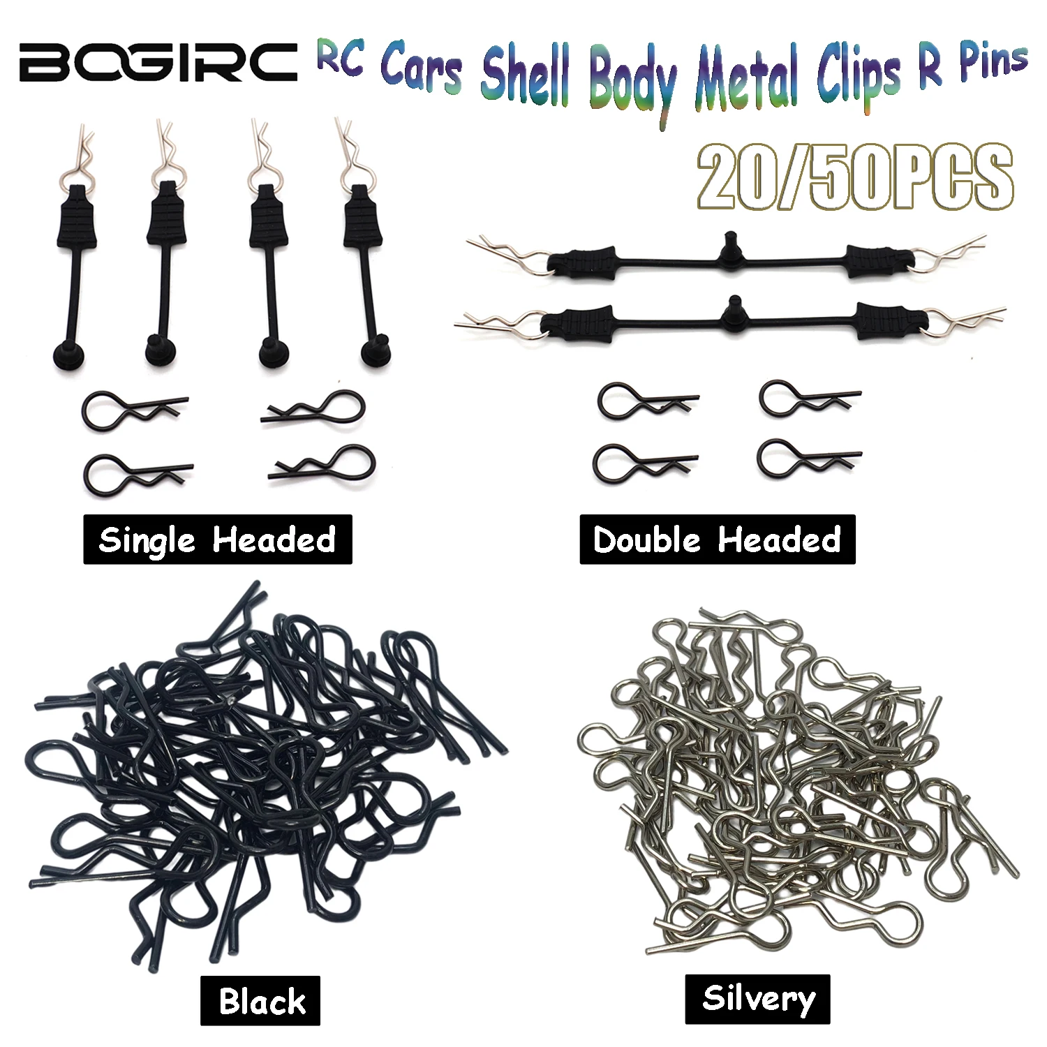 20/50PCS RC Cars Shell Body Metal Clips R Pins Single/Double Head for 1/5 1/6 1/7 1/8 1/10 1/12 1/14 1/16 1/18 Traxxas SCX10 HSP