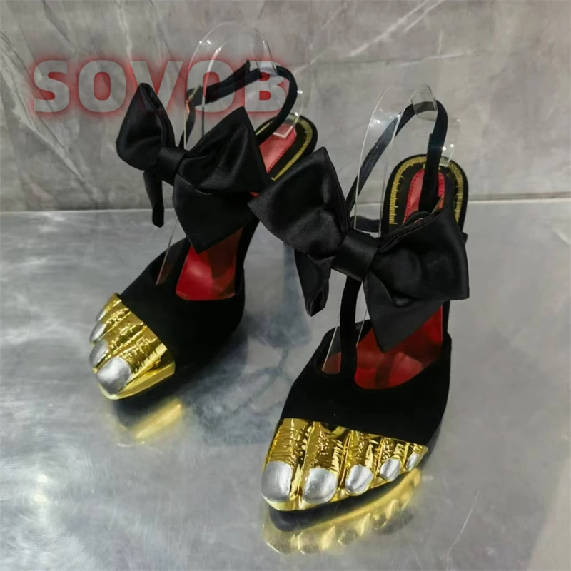 Women's Butterfly-knot Stiletto Heels Sandals Golden Toe Design High Heels Pumps Female Sexy Outside Summer Elegant Dress Shoes