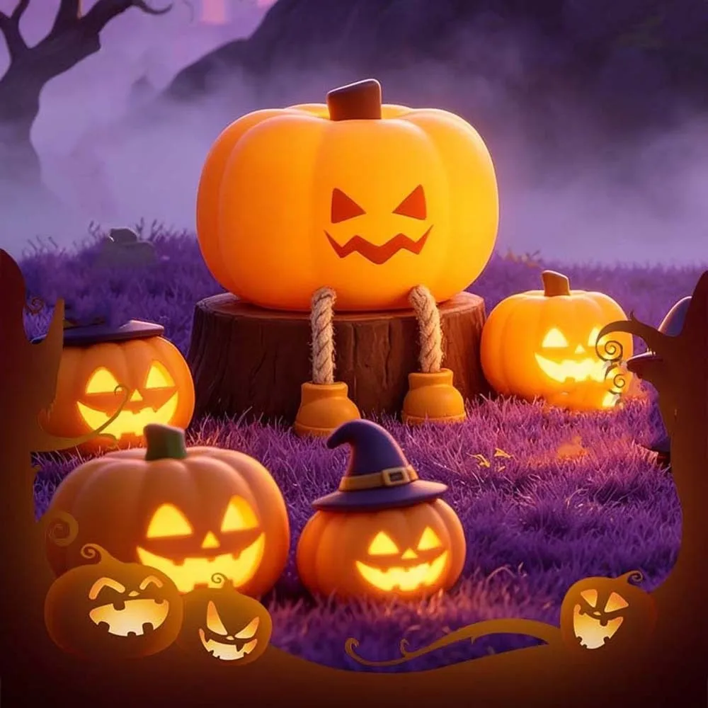 Rechargeable Pumpkin Night Light Dimmable Timer Function Tap Control Nightlight Battery Operated Phone Holder for 5V/1W