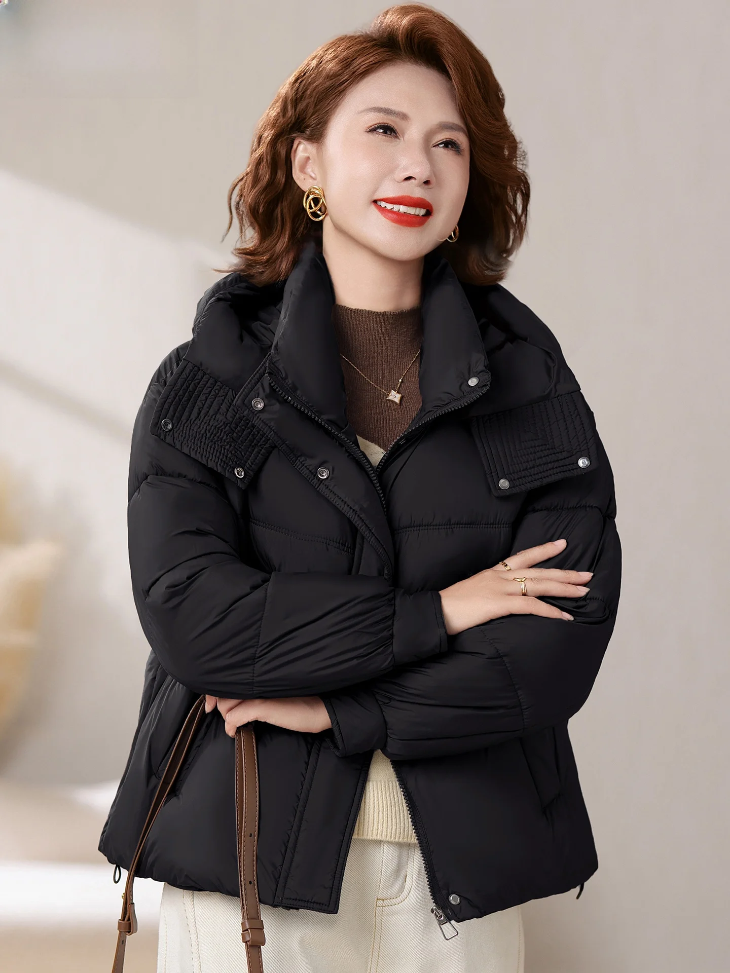 

Thiened down Cotton Jaet for Women over 50 Winter Faionable Warm Zipper Hooded Coat Large Size Mid-aged And ly