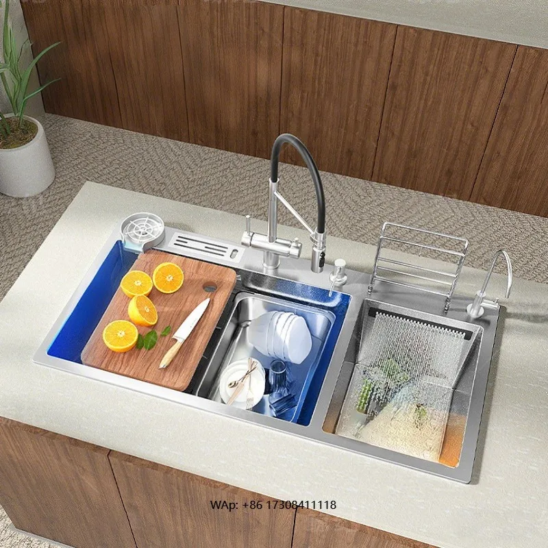 304 Stainless Steel Large Double Basin Kitchen Sink Divided Cleaning Compartments Multifunctional Wash Vegetable Basin