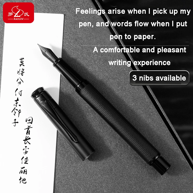 

Luoshi Metal Fountain Pen Black Matte Barrel 3 Nibs Smooth Writing Calligraphy Pens Business Gift Study Stationery Dual Ink Mode