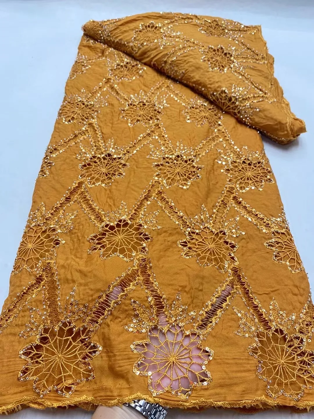 African Nigerian Tulle Lace Fabric，for Sewing Wedding Party Gown Dress, High Quality,Embroidered Cotton Damask, 5Yard, 2025 image 3