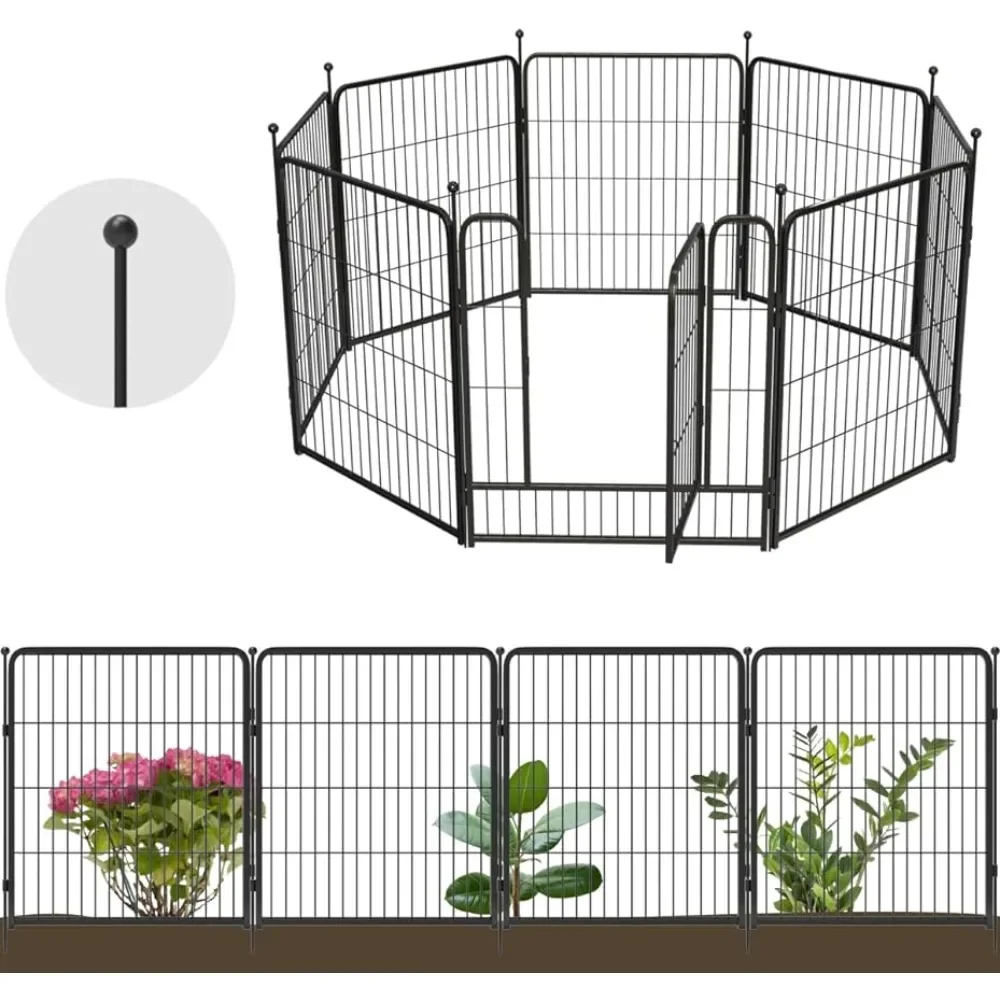 

Decorative Garden Metal Fence Temporary Animal Barrier for Yard 18'(L)×32"(H) 7 Panels+1 Gate Black Freight Free Storage Shed