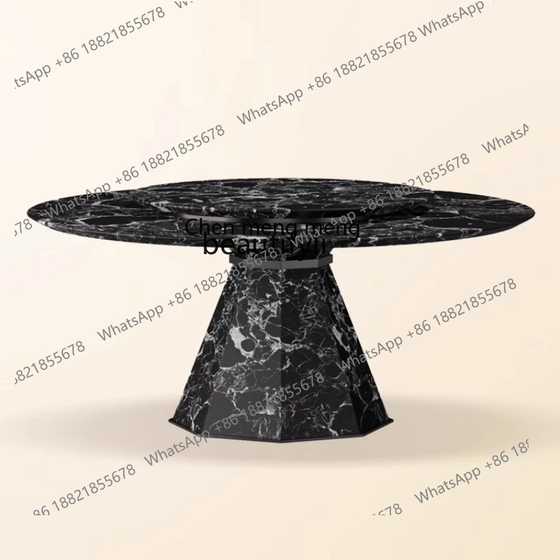 

E153 Italian natural marble round dining table, light luxury large villa
