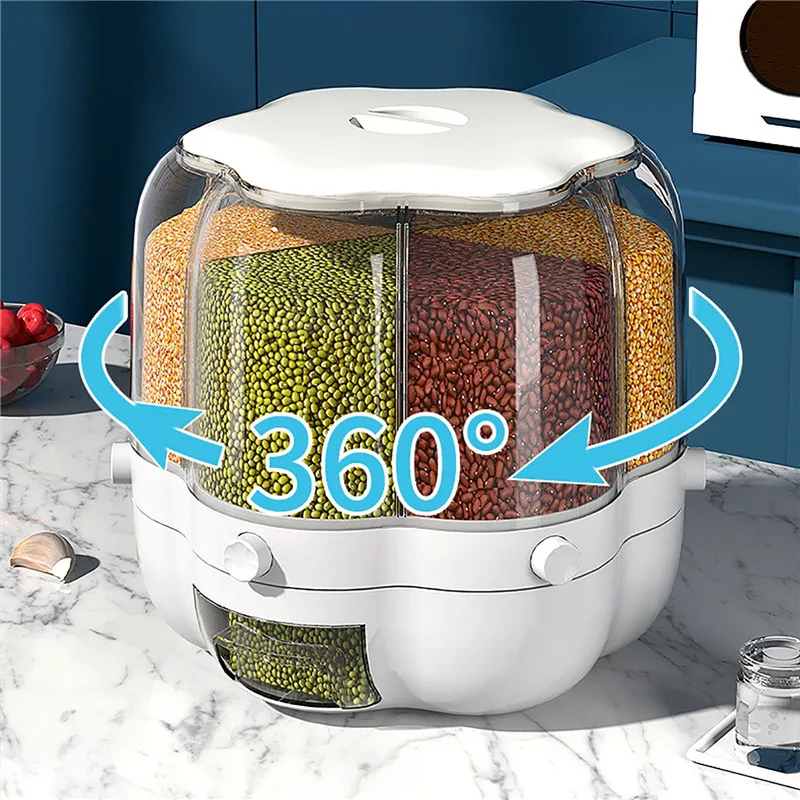 

360 Rotatable Rice Barrels Sealed Cereal Dispenser Rice Tank Grain Storage Jars Kitchen Food Storage Container Large Capacity