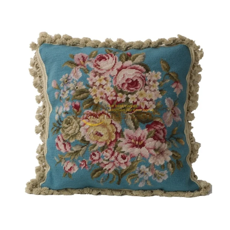 Handcrafted wool  embroidered pillowcase, needlepoint cushions