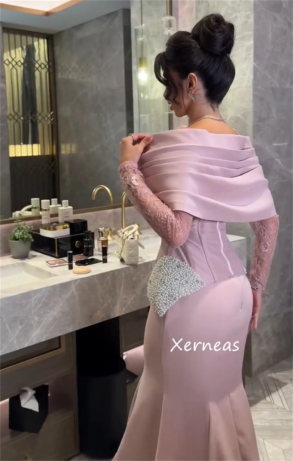 تخصيص بسيط جيرسي الطية البراقة الخامس الرقبة فساتين طويلة مخصصة مناسبة المشاهير النمط الصيني #5