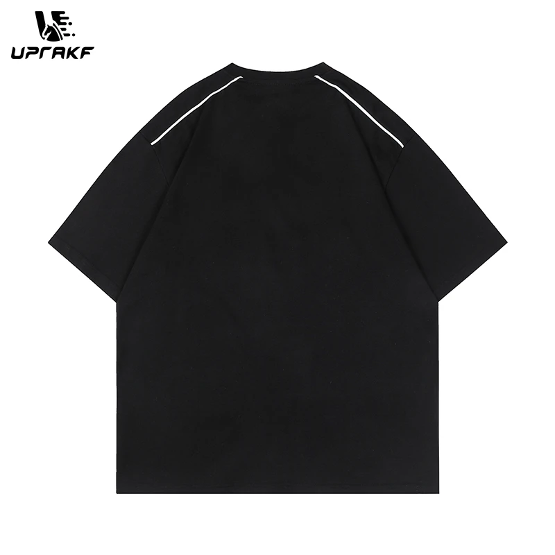 UPRAKF Streetwear T Shirts Letter Print Casual Oversize Loose Short Sleeve Cotton Round Neck Tee Summer Korean Style