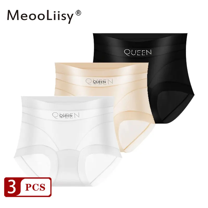 

MeooLiisy 3PCS/Set Breathable Ultra-thin High Waist Ice Silk Women Panties Briefs Seamless Breathable Quick-dry Underpants