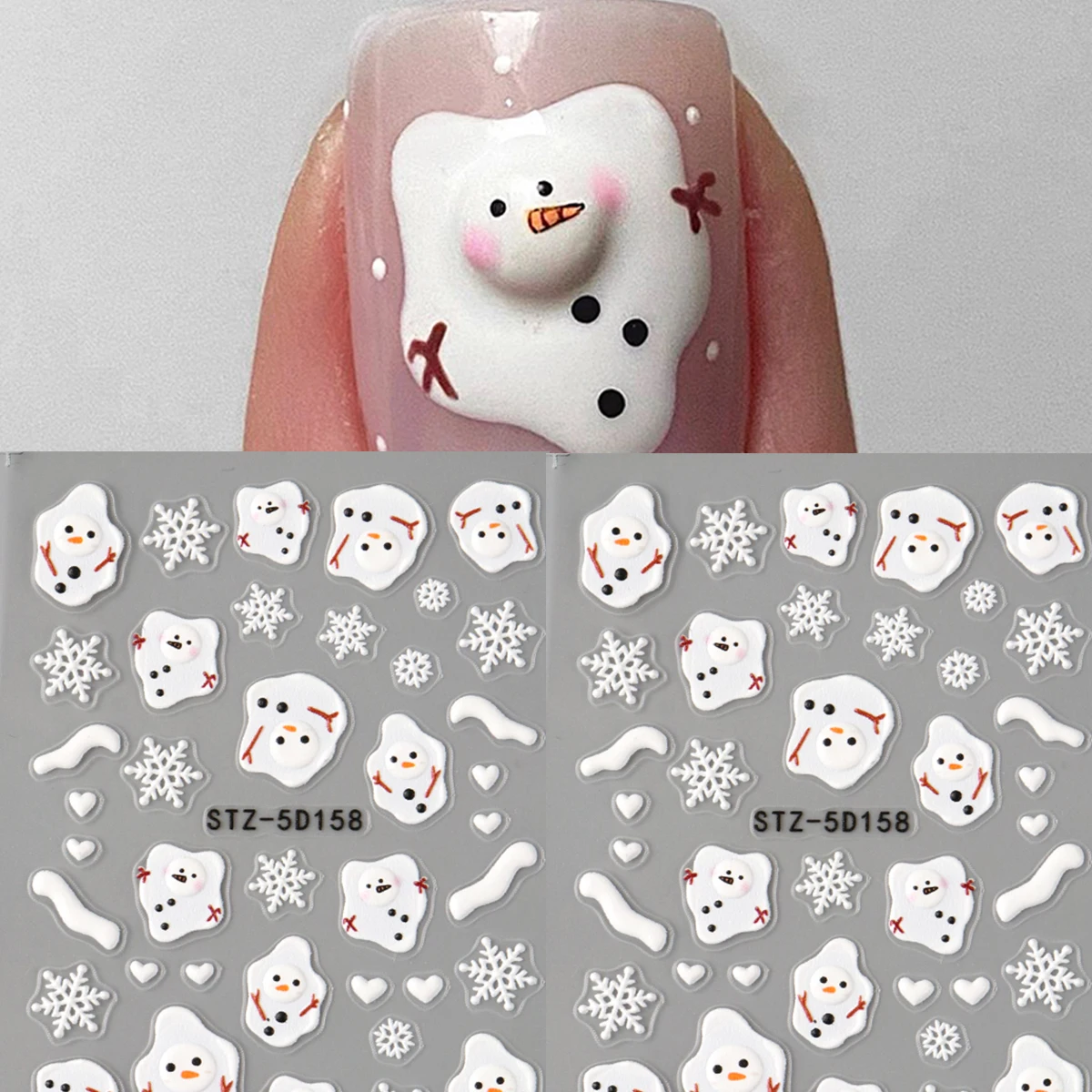 2 pçs derretendo boneco de neve floco de neve arte do prego adesivos bonito dos desenhos animados coração branco inverno simples decalques da arte do prego diy decoração de ano novo