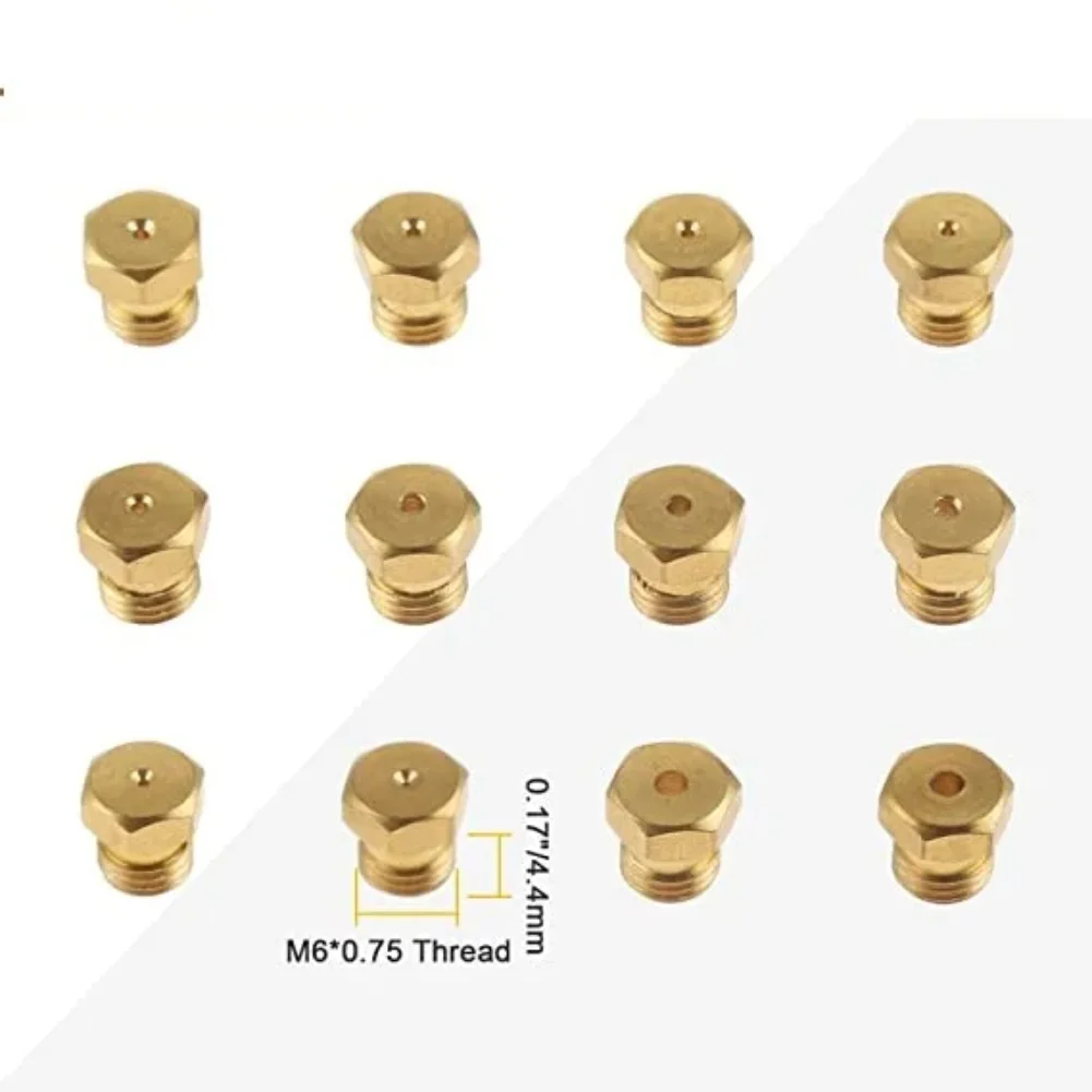 36PCS Gas Burner Nozzles Brass M6x0.75 for Propane Natural Gas Cooktops 0.3 0.4 0.7 0.8 0.9 1.0 1.1 1.2 1.5 1.7 1.9mm