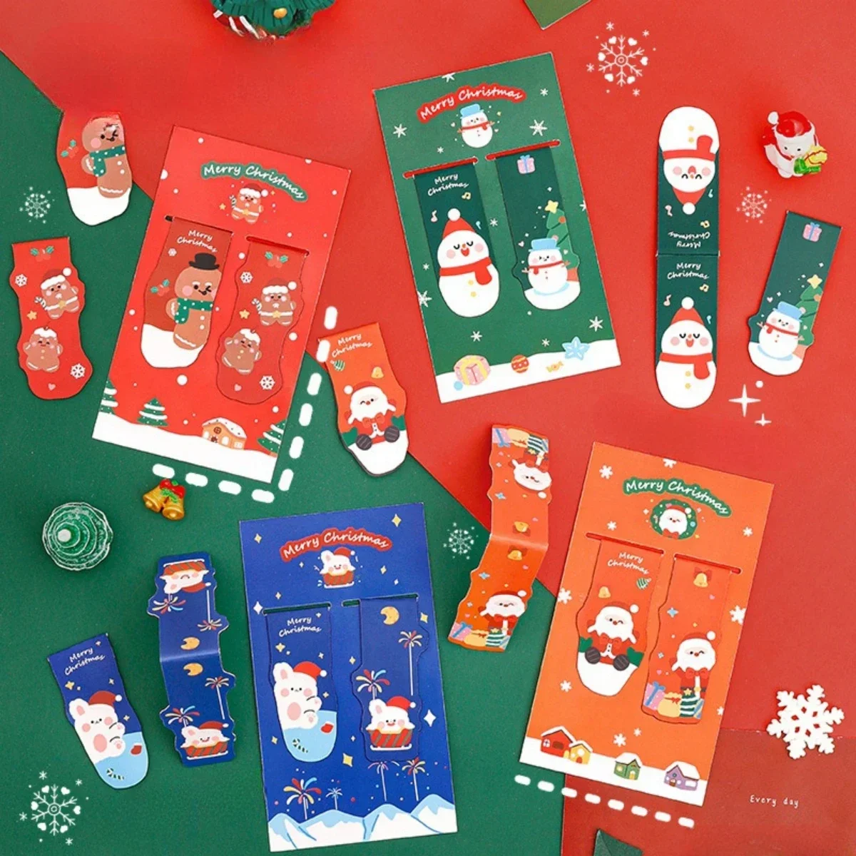 4 pcs/lot Christmas Pie Man Snowman Magnetic Bookmark Creative Stationery Bookmarks Page Flag School Office Supplies Gift