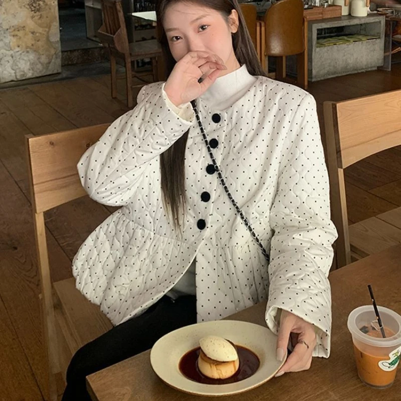 Gentle Polka Dot Bud Short Mujer Camisetas Slim Loose Warm Thicked Parkas Small Fellow Korea Casual Elegant Veste Femme