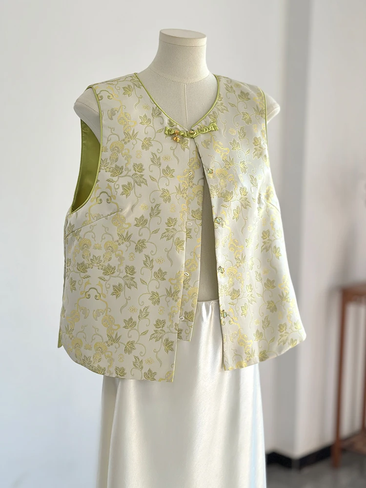 Green High-Grade New Chinese Style Vest Women's Outer Wear Young Light Spring National Song Dynasty Brocade