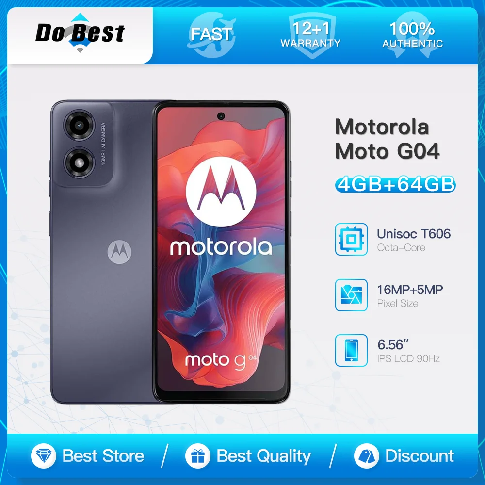 Motorola Moto G04 4G LTE teléfono móvil XT2421 Dual SIM 6,56 "IPS LCD 90Hz 64GB ROM Unisoc T606 octa-core teléfono móvil Android