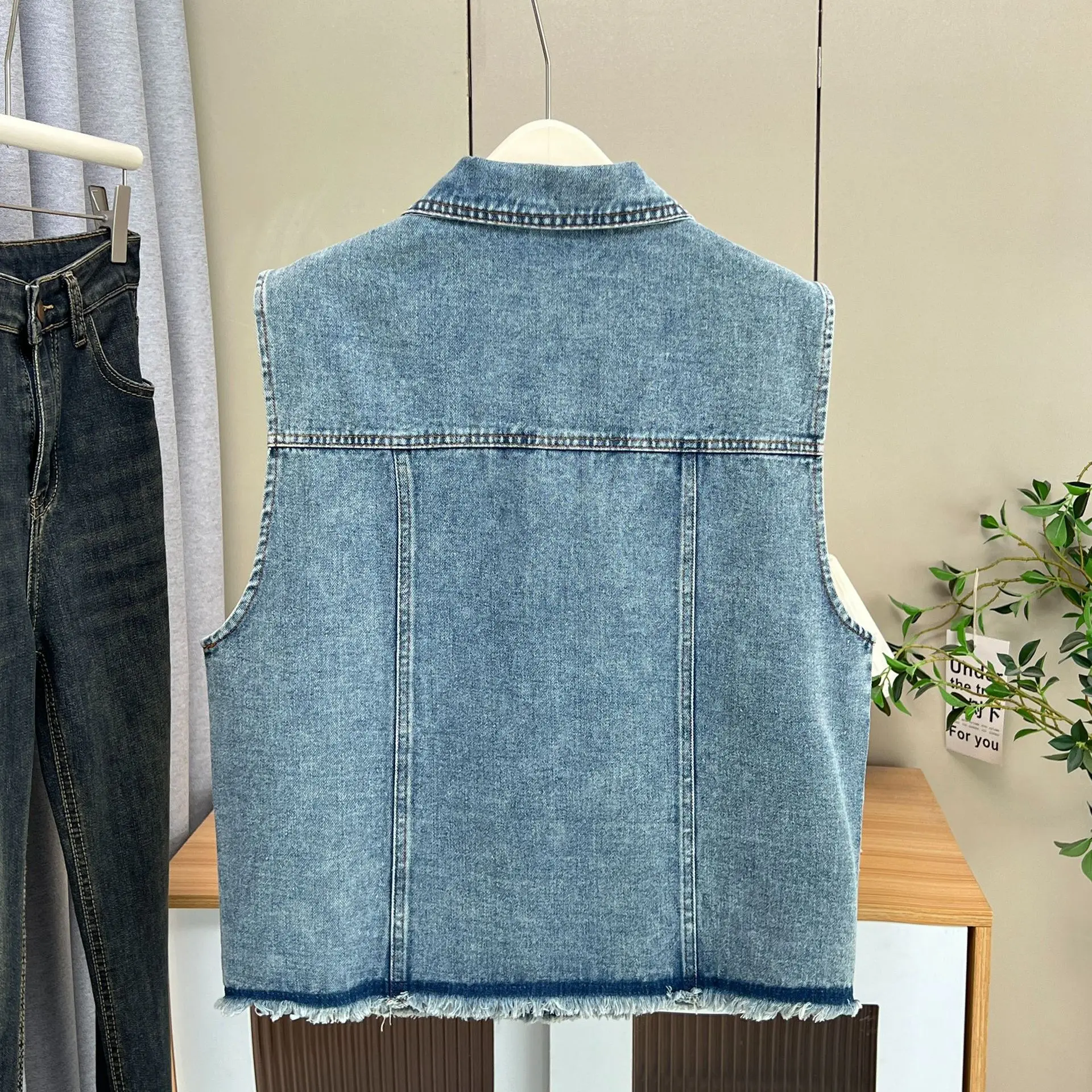 XXXXL ファッション プラスサイズ レディース デニムベスト 秋 カジュアル カラーブロッキング レトロ ノースリーブ コート 8316