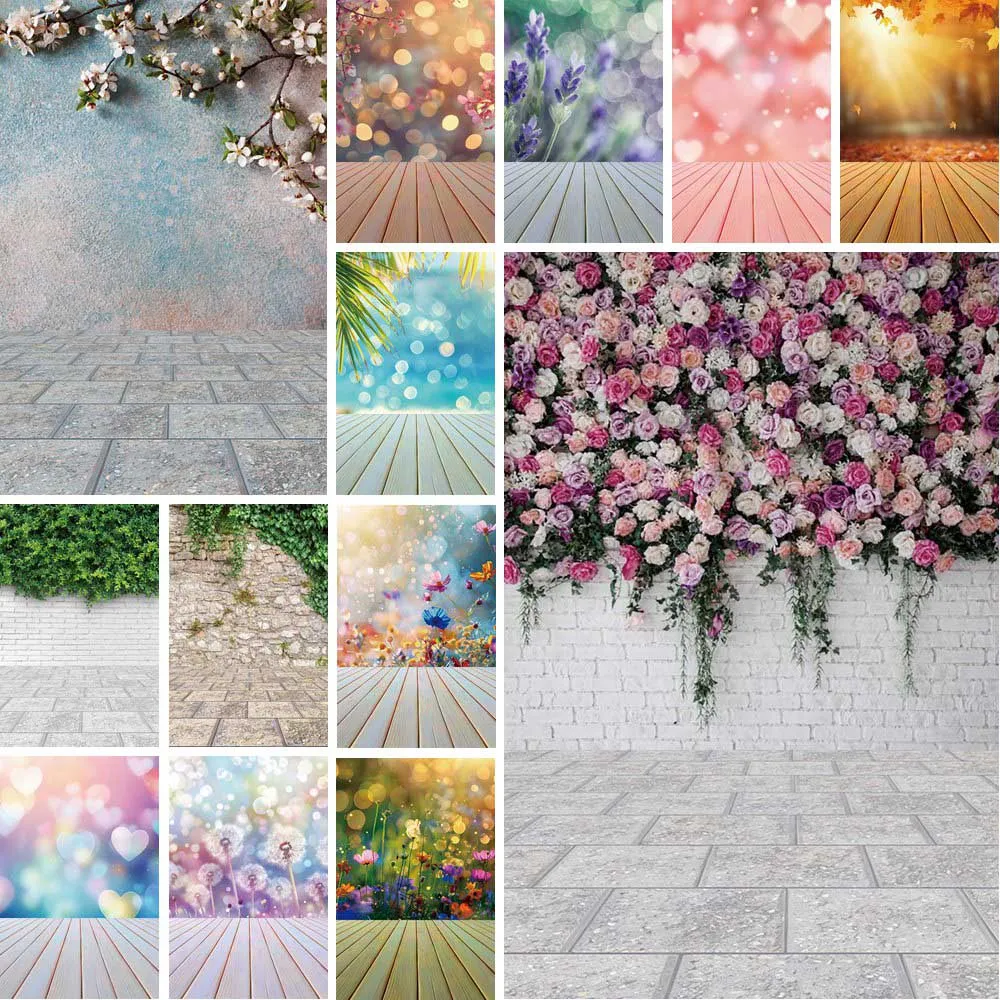 

Flower Grass Brick Shimmer Wall Backdrop Birthday Portrait Newborn Photography Background Product Photo Studio Supplies