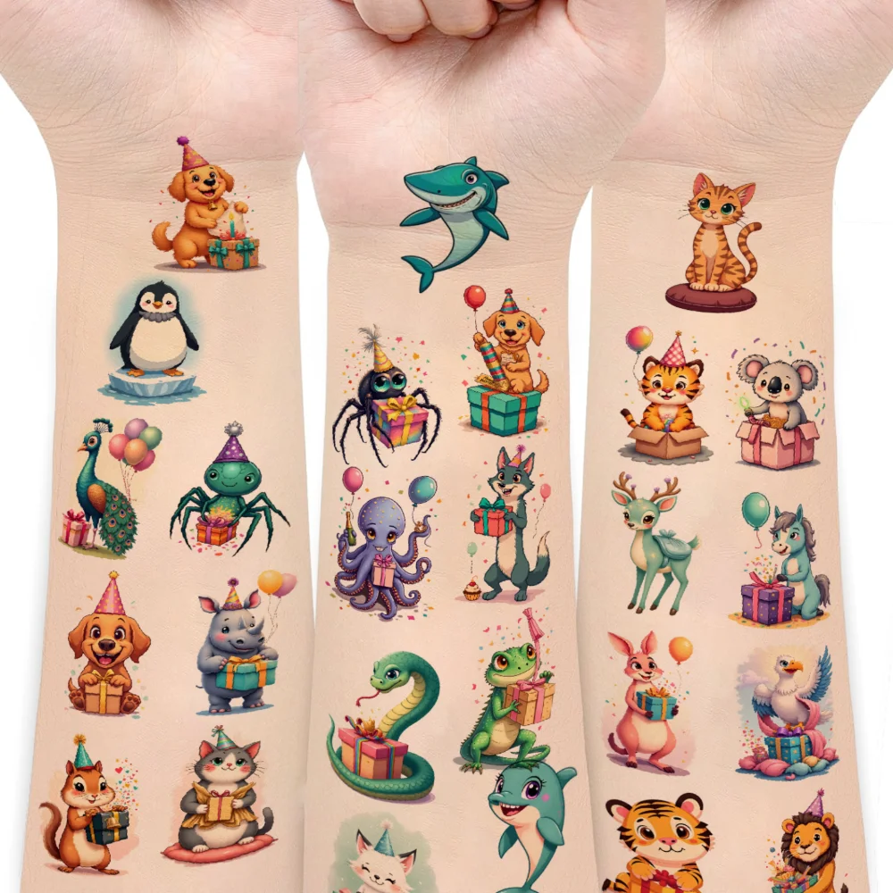 

54pcs Temporary Tattoo Animal Stickers Temporary Tattoo Stickers Birthday Stickers Cartoon For Shoulders