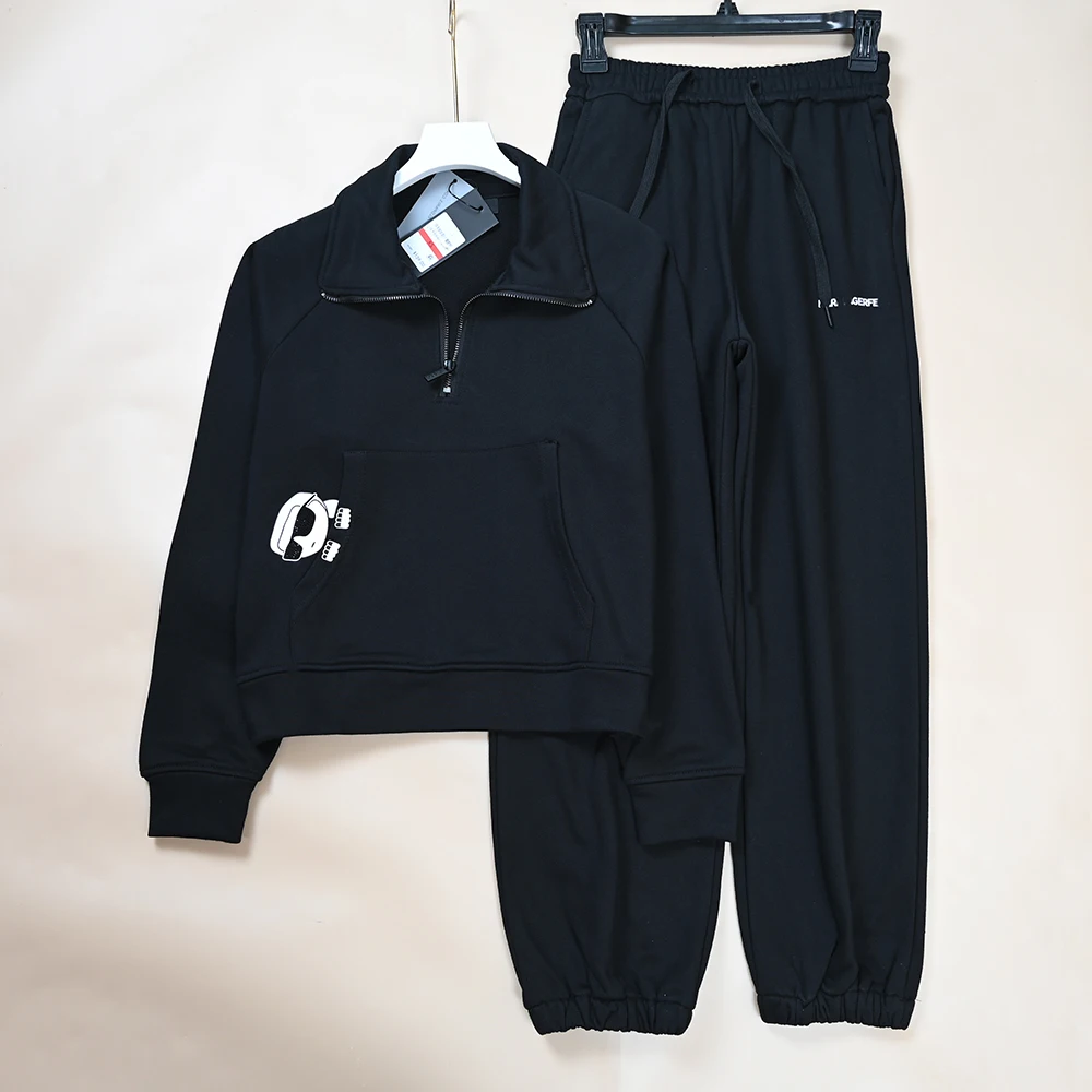 

American Sle, весенне-осенний женский комплект из хлопковой толстовки с капюшоном и брюками, длинный свеч, воротник на молнии с откидным воротником-молнией, длинный свеч, свит...