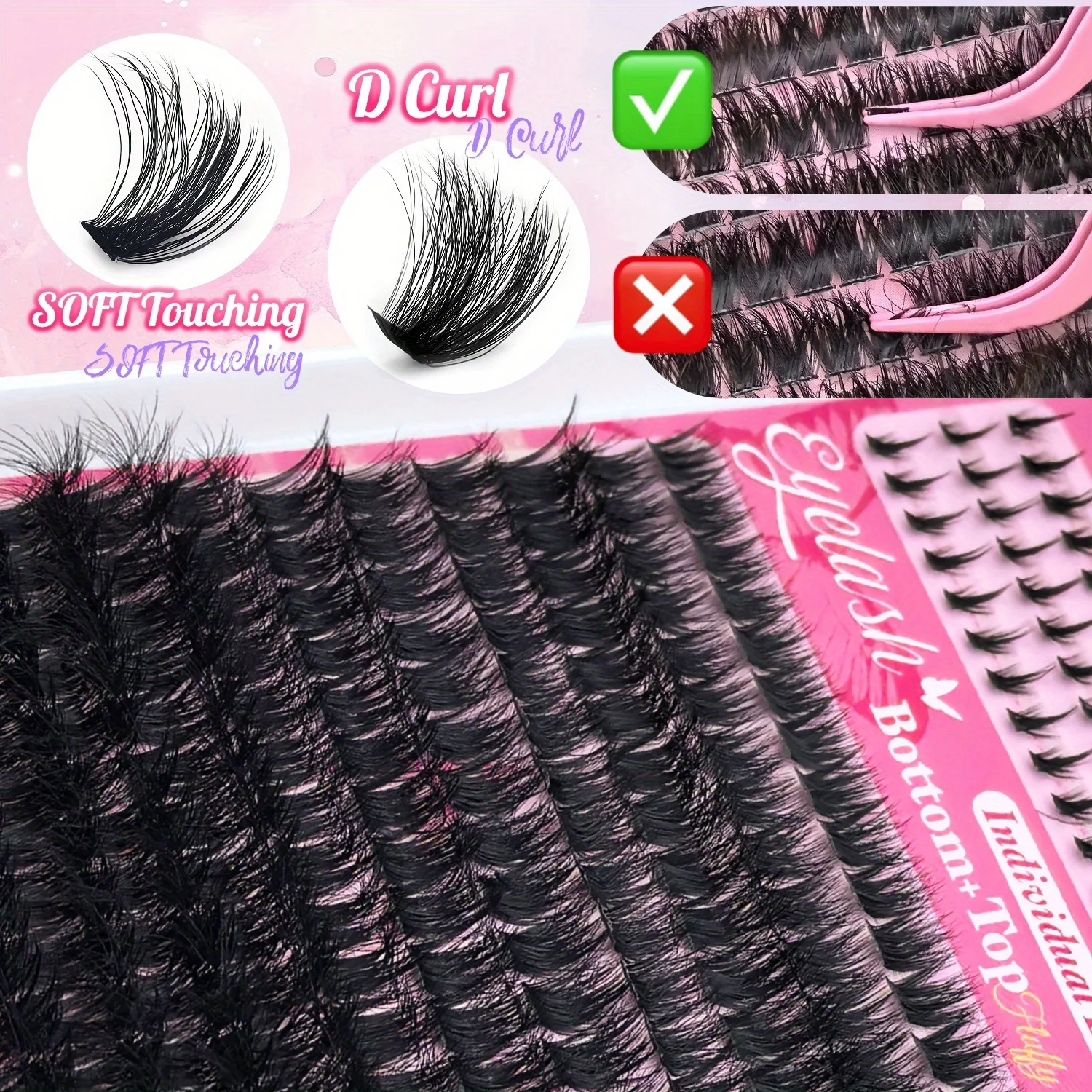 DIY-Falsche Wimpernverlängerungsset, individuelle Wimpernbüschel, untere und obere Wimpern, extra dicke und flauschige Wimpern für Anfänger zum Selbermachen – Detail 6