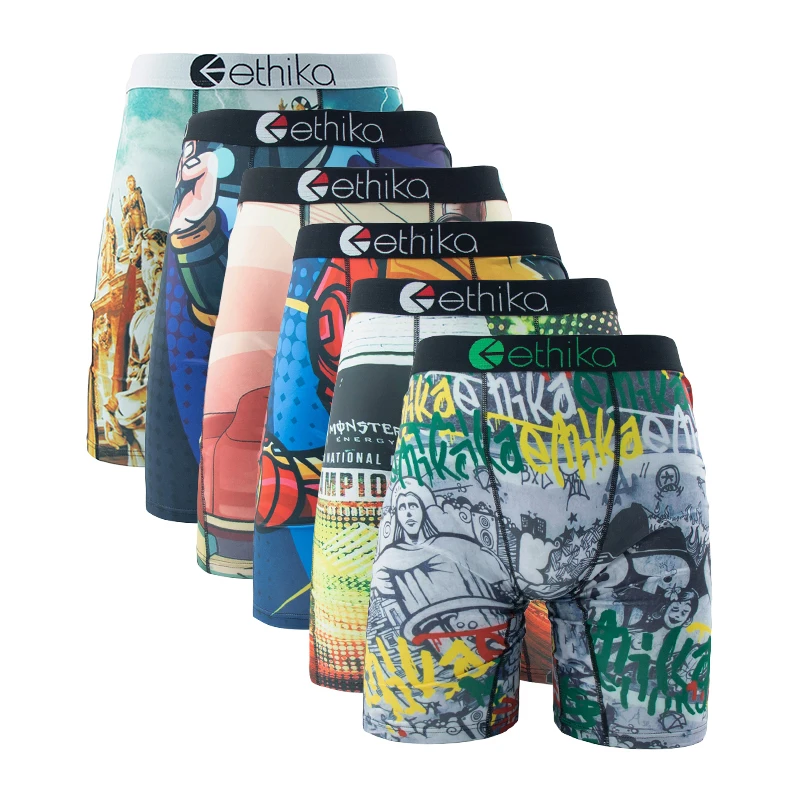

ETHIKA 6 шт. Мужские трусы-боксеры с дышащей сеткой, мужские трусы больших размеров с принтом, сексуальные мужские боксеры-шорты