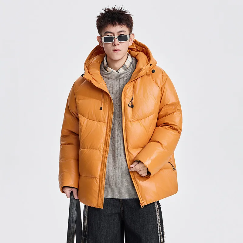 

High Quality Men's Hooded White Duck Down Jacket 2025 Winter Solid Color Casual Warm Puffer Coat Streetwear Windproof Thick Tops
