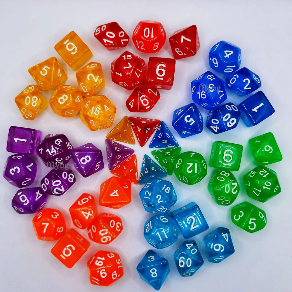 140/105/70Pcs DND Dice Set with Pouch Random Color Polyhedral Transparent Effect for DND RPG Role Playing Table Game Board Props