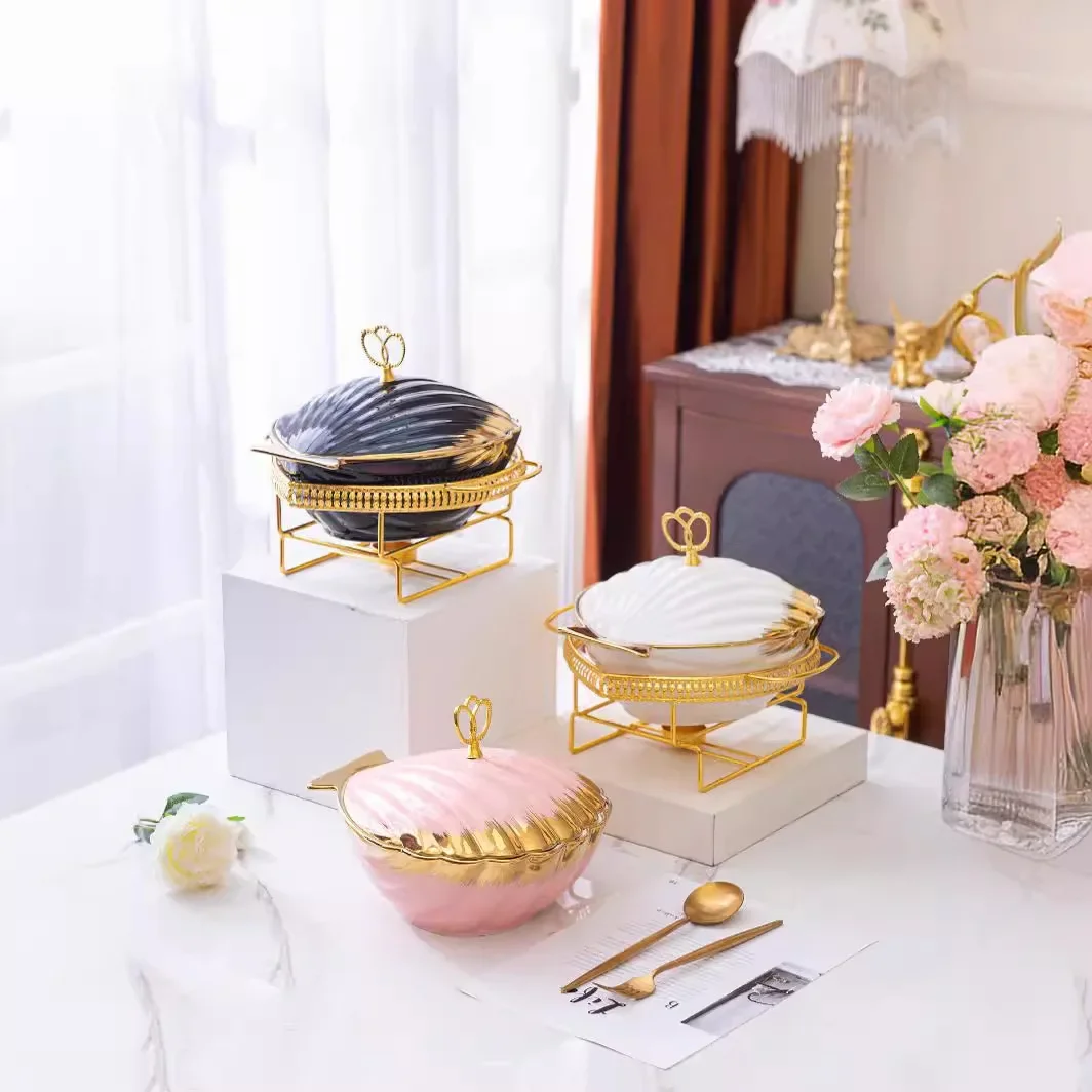 Shell Baking Plate Home Affordable Light Luxury Gold Tableware Heating The Hotel Dry Soup Pot Creative Pot Rack Ceramic Plate G