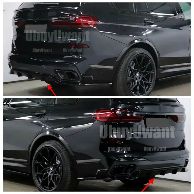 

For BMW G07 X7 M Sport 2019-2020 Rear Bumper Diffuser Lip ABS Carbon Fiber Look Car Square Exhaust Guard Boot Spoiler Plate Trim
