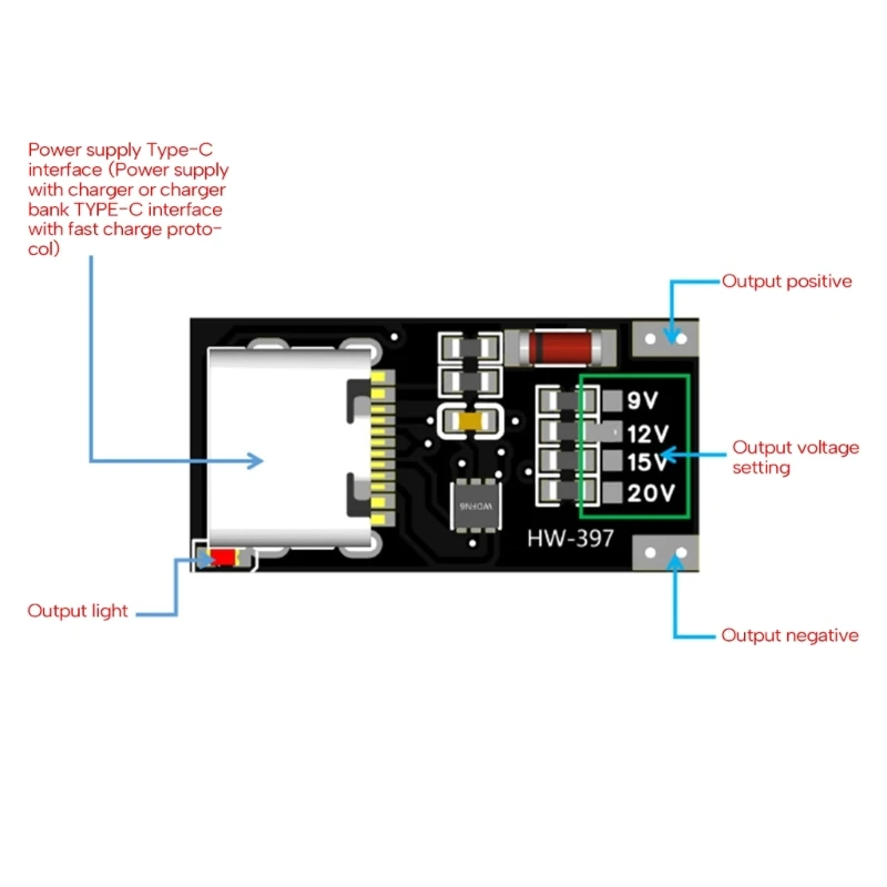PD/QC3.0 USB TypeC Pengisian Cepat Adaptor Catu Daya Protokol Tegangan Papan Pemicu Pengisian Cepat PD/QC3.0 Papan Umpan