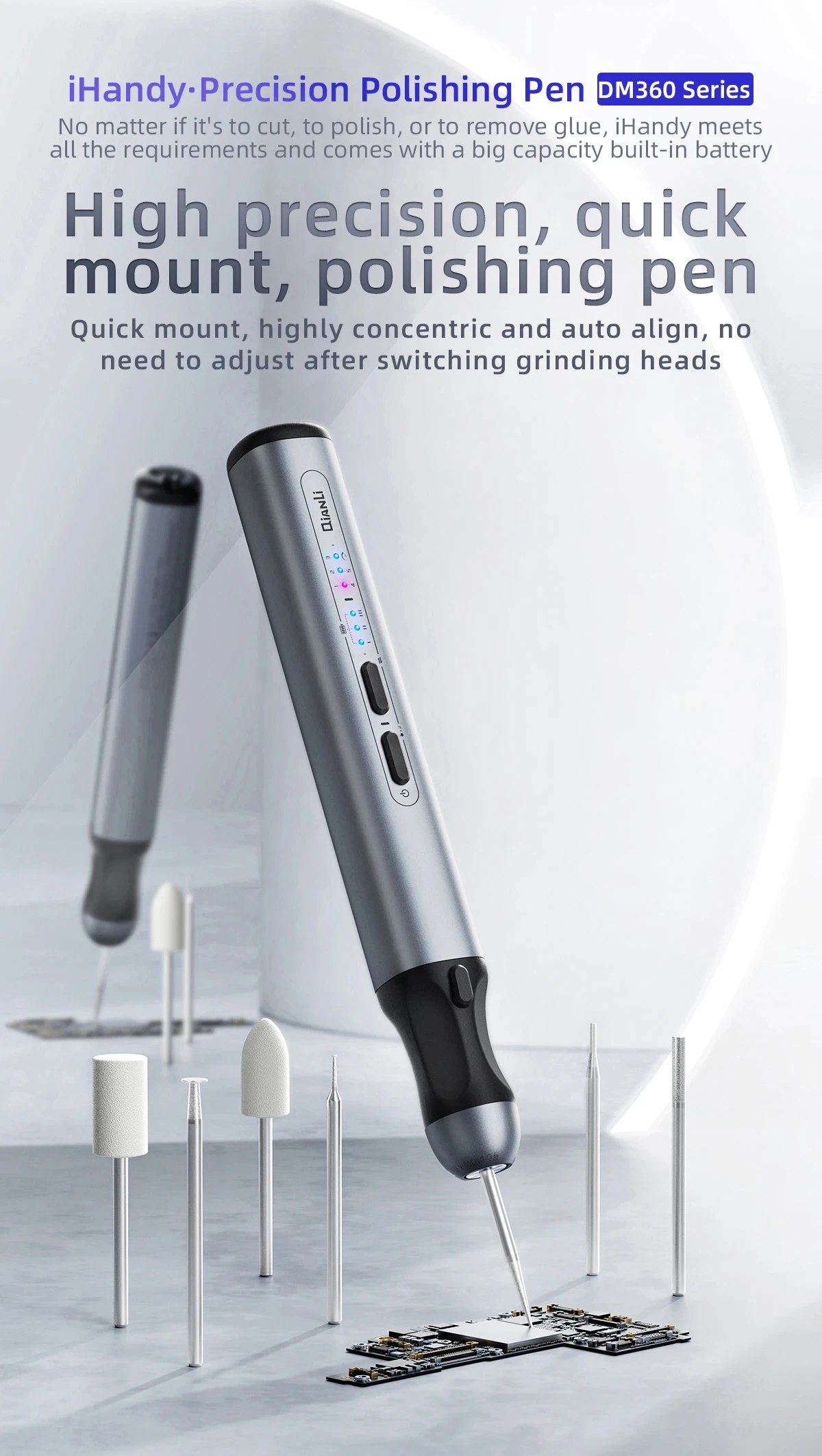 QianLi DM460-K precision Polishing pen wireless high torque TYPE-C charging can be used for engraving chip/motherboard  1-2pcs