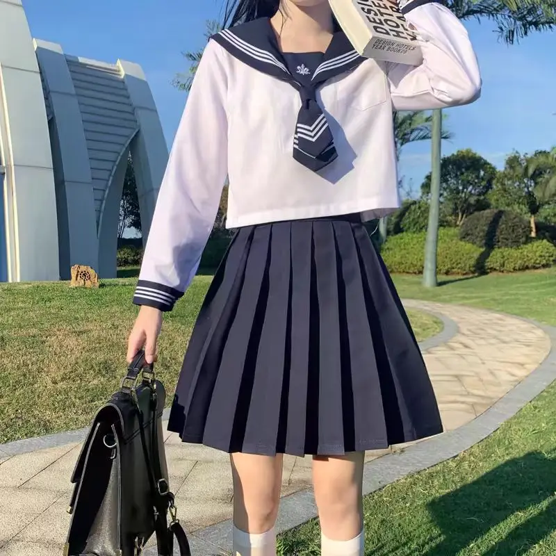 Basic Jk School Uniform for Girls Japan Style School Look Navy Sailor Seifuku Suits Cute Pleated Skirt Cosplay Costumes Women