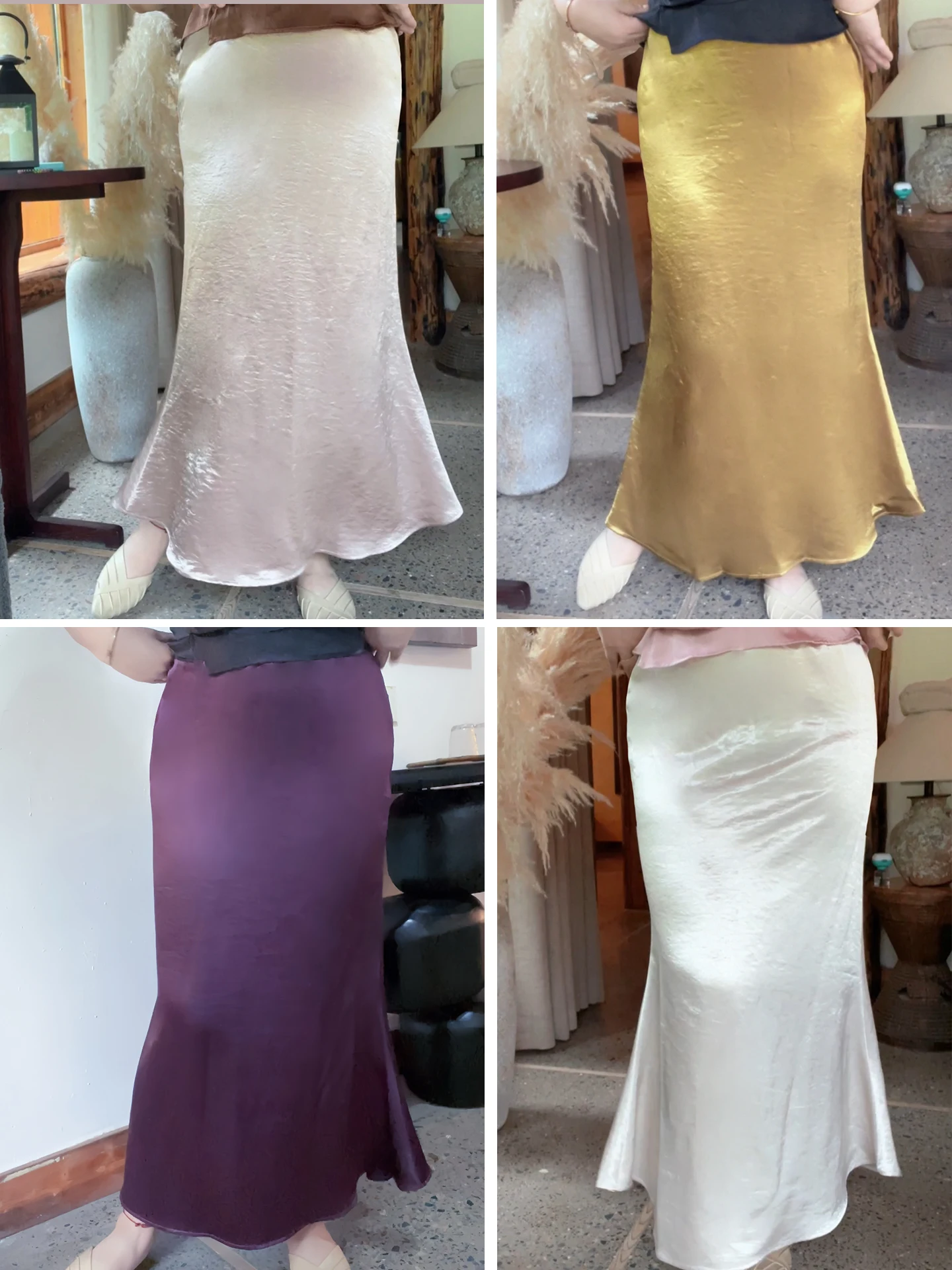 

Elegant Summer Long Skirt for Women High Waist Fish Tail Satin A-Line Skirt Commute Style Slim Fit Polyester Fiber Casual Wear